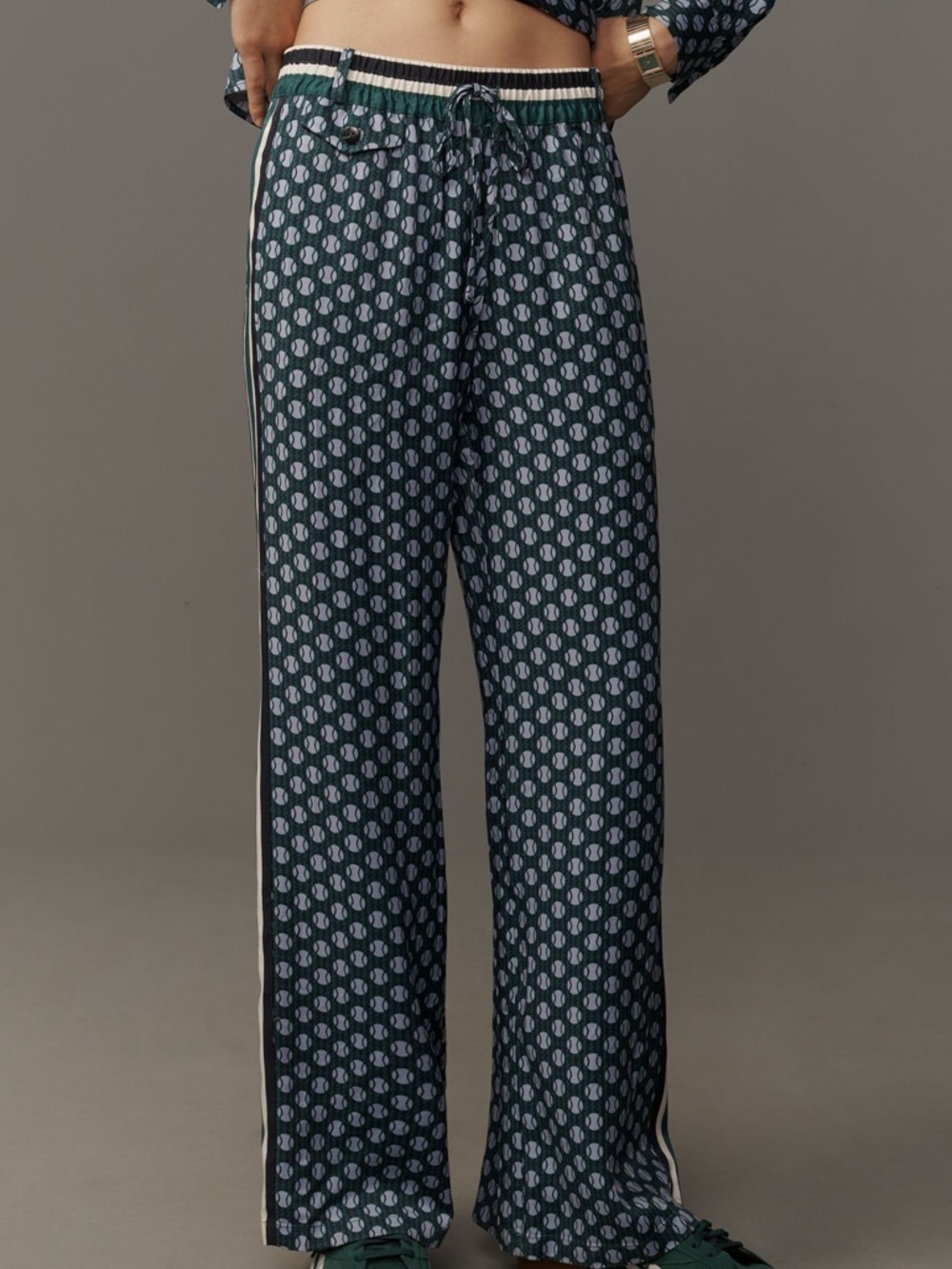NWOT Maeve Anthropologie Tennis Ball Print Pull-On Track Pants - Picture 2 of 9